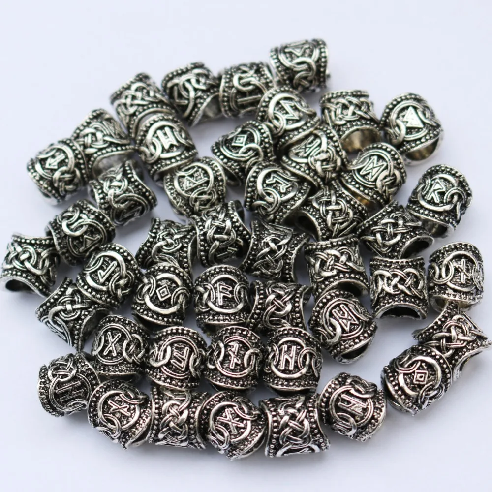 

24 pcs Viking Runes bead Pendants Tibetan Silver Charms For Bracelet Jewelry Making 6mm Beads Vikings Accessories slavic