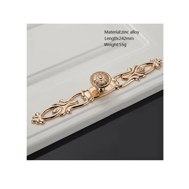 Antique Gold Single hole carved handle bookcase wardrobe door handle