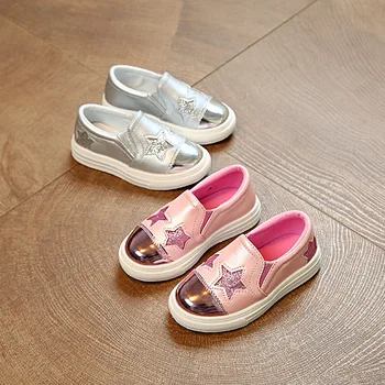 

2019 Spring New Fashion Bling Five Star Pink Silver Children Flats Shoes Princess Shoes for Girls Kids Shoes Flat Bottom Slip-On