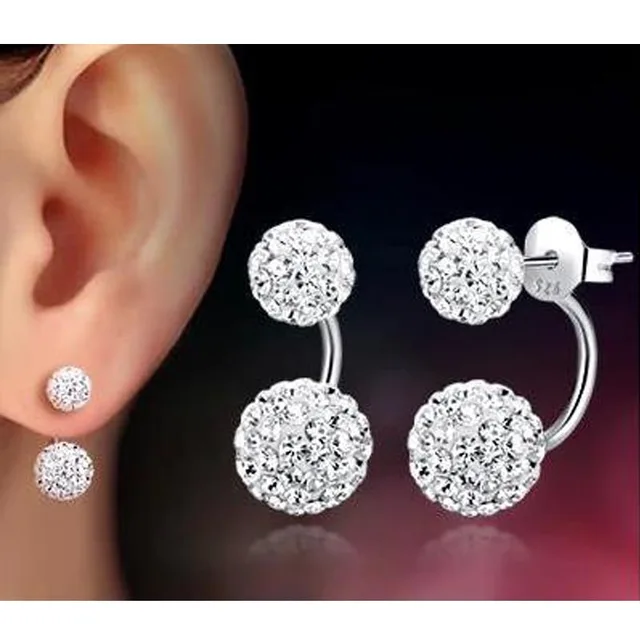 2017 Fashion Jewelry Stainless Steel Stud Earrings For Women Double 2017 Fashion Jewelry Stainless Steel Stud Earrings For Women Double Ball Pearl Ear Crystal