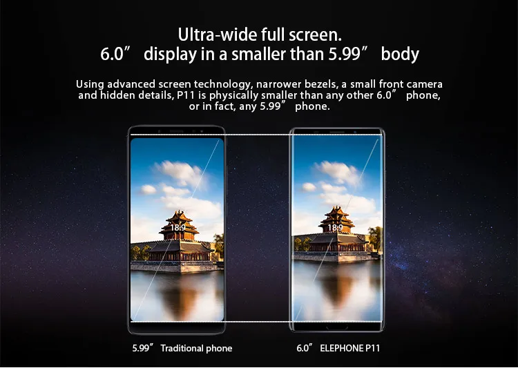 ELEPHONE P11 4GB RAM 128GB ROM Helio X25 MTK6797T 2.5GHz Deca Core 6.0 Inch 2.75D Incell FHD+ Full Screen Android 8.0 4G LTE Smartphone