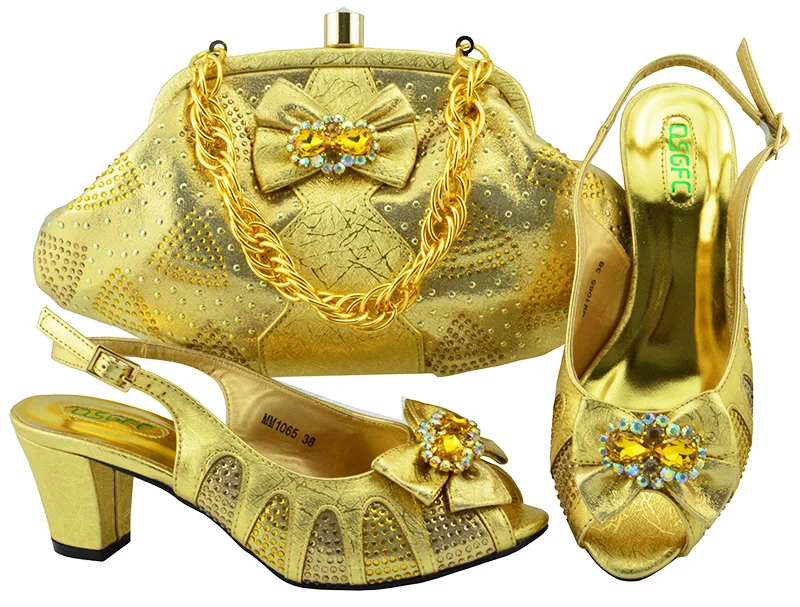 

2018 Nigerian style shoes matching bags set for Ladies party high heels 6cm with clutch bags