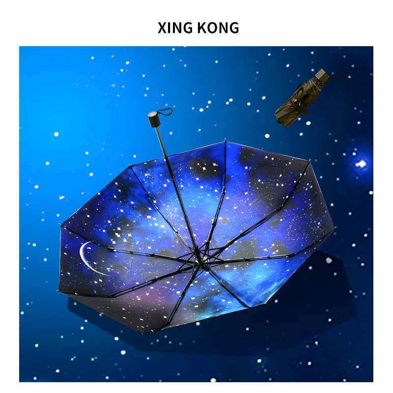 Cena Galaktyką gwiazdą niebo kobiety składany Parasol mały pięć składany czarny mini kieszeń Parasol odporny na wiatr przenośne słońce deszczowe parasole