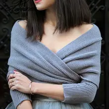 Осень и зима V образный крест-образный воротник с открытыми плечами вязаный сексуальный пуловер свитер