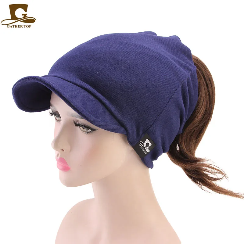 

2019 New Women Hats Solid Color Jersey Visor Ponytail Spring And Autumn Portable Breathable Cap