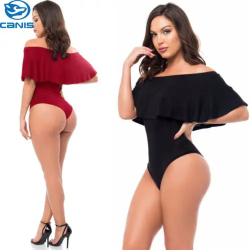 

2018 New Sexy Women Ruffles Bikini Set High Waist Off Shoulder One-Piece Swimwear Push-Up Padded Monokini Swimsuit Beach Bathing