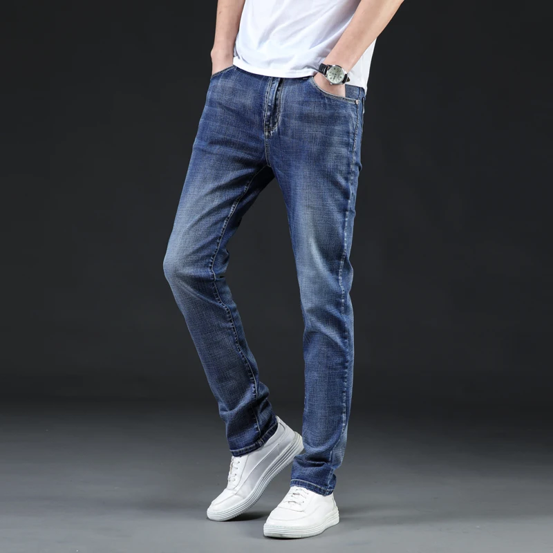 Бренд Drizzte, мужские джинсы s, трендовые Стрейчевые джинсы, светильник, синие джинсы, мужские облегающие джинсы, брюки, брюки, размер 35, 36, 38, 40, 42, 44, 46, джинсы