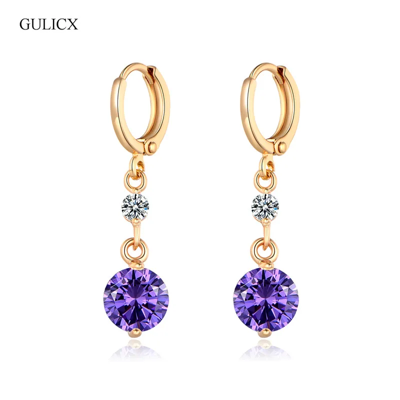 GULICX Fashion Long Drop Crystal Earing Jewelry Gold color Dangling Earrings White Stone Gem