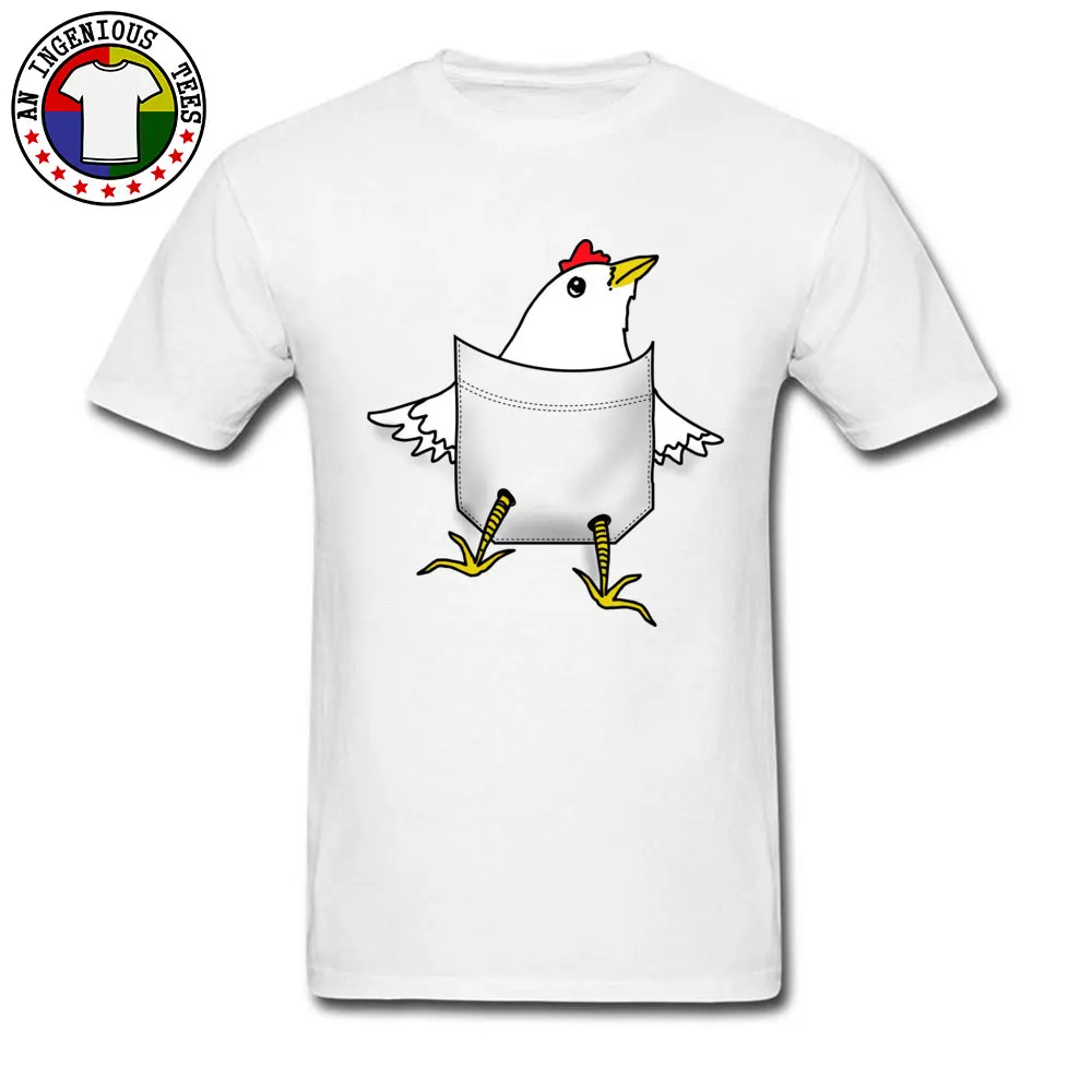 Slim Fit Funny pocket chicken Men Top T-shirts On Sale April FOOL DAY Short Sleeve Tops Tees Round Collar 100% Cotton T Shirt Funny pocket chicken white