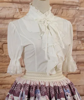 

Lolita sweet Lolita court lotus waist sleeve chiffon collar strap lace shirt Lolita Blouse