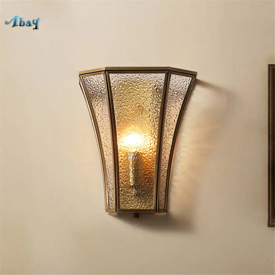 Best American copper frame geometric glass wall lamp for bedroom corridor study luxury living room decoration gold wall sconces light