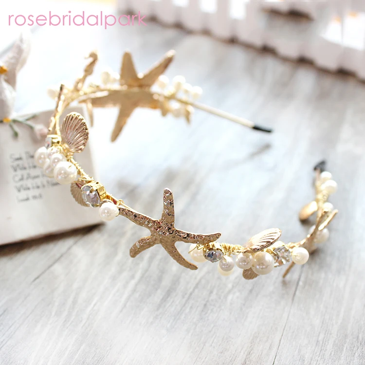 

rosebridalpark new beach starfish shell headband for brides wedding hair accessories bridal party jewelry headpiece tiara T548