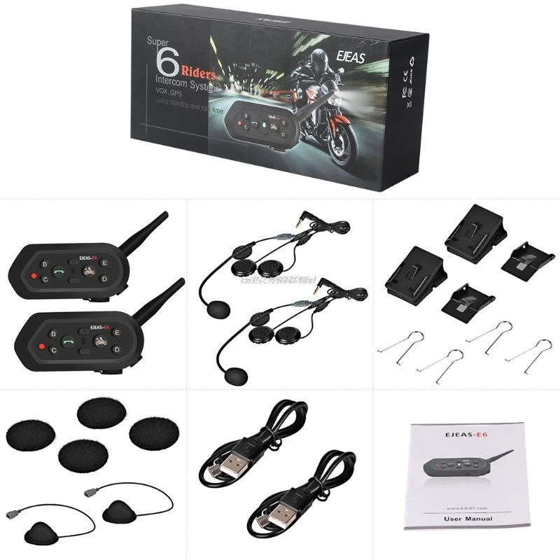 

Motorcycle Helmet Bluetooth Intercom Waterproof 6 Riders Communication System