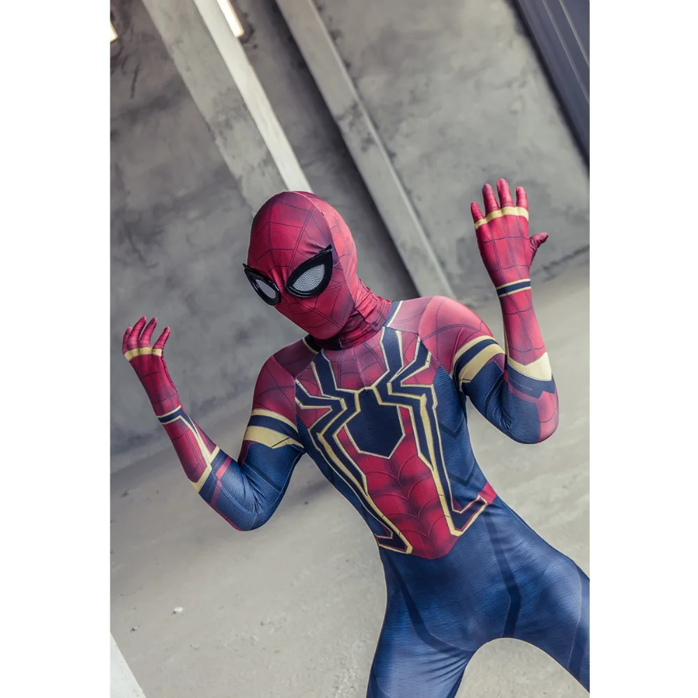 New Moviw Avengers Infinity War Spiderman Kids Jumpsuit Cosplay SpiderMan Mask Bodysuit Halloween Party Props (19)