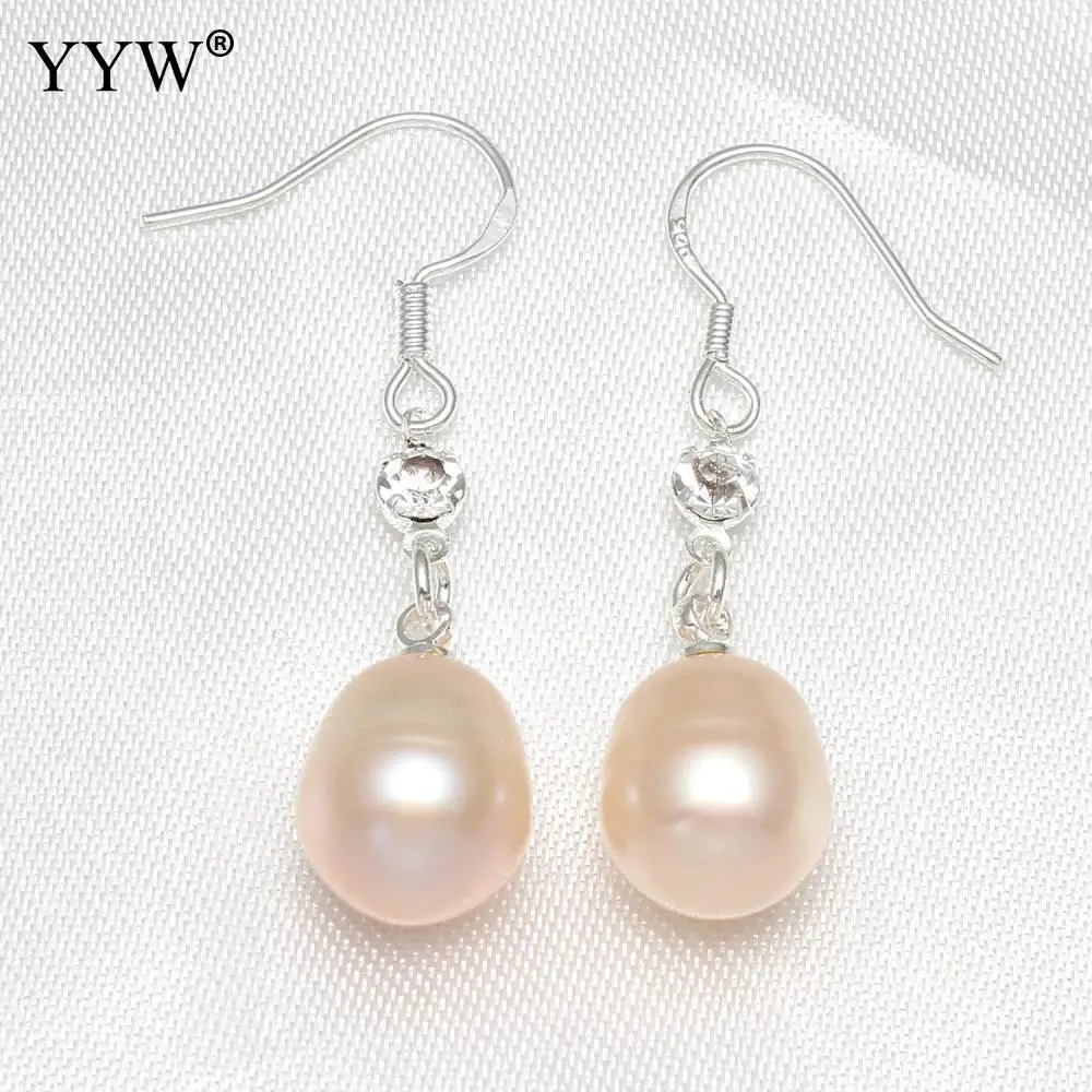 

Freshwater Pearl Earrings With Brass Rice Silver Color Plated For Woman Pink 10-11mm Sold By Pair