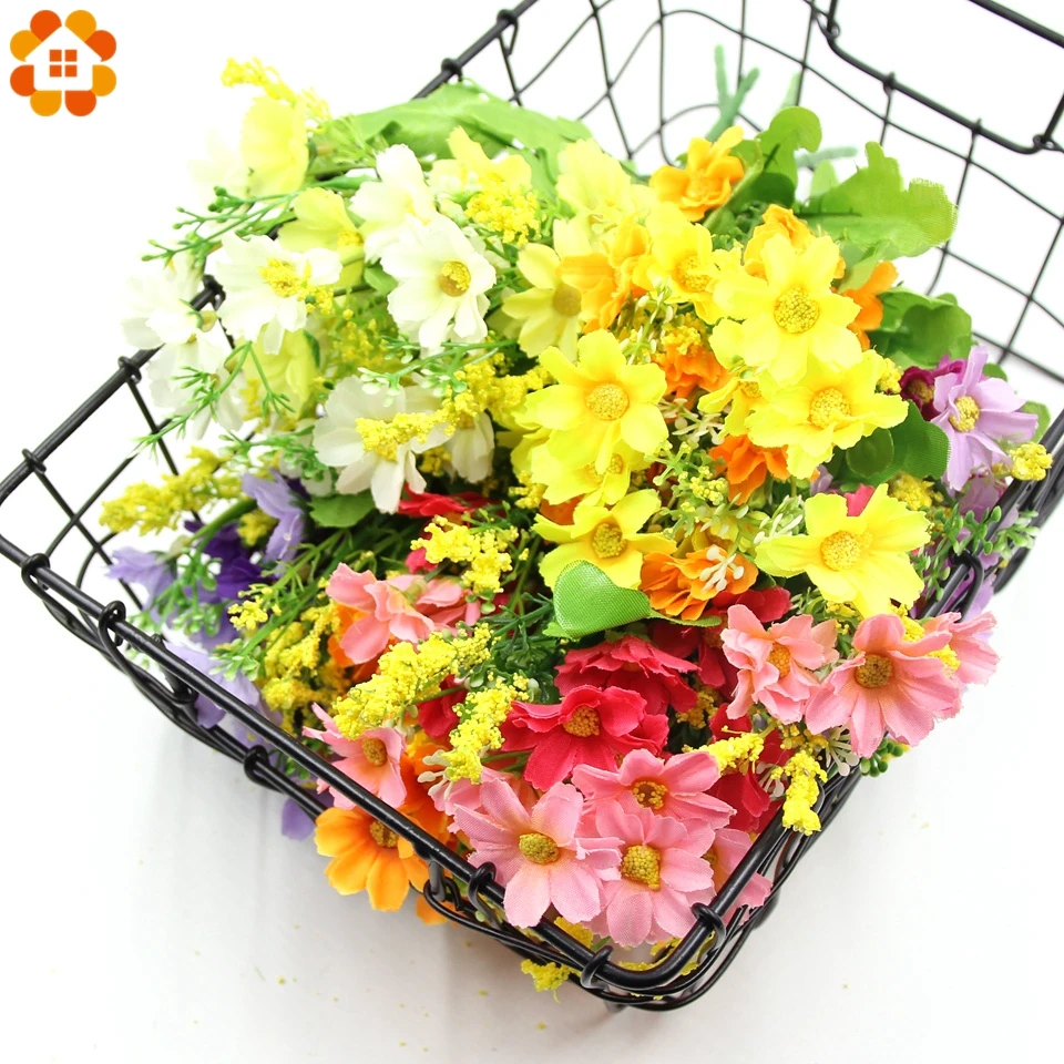 1 букет 7 филиал 28 головок красочные DIY шелк Daisy Искусственные цветы Свадебный букет дома номер стол ваза украшения