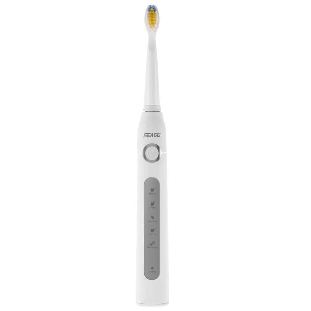 SEAGO электрическая звуковая зубная щетка стоматолога USB Перезаряжаемый очиститель с умным таймером водонепроницаемые сменные головки