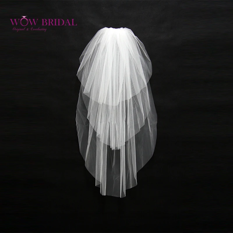 

Wowbridal Pure White Bridesmaid Wedding Veil 2016 Simple-Designed Three-Layer Cut Edge Organza Bridal Accessories