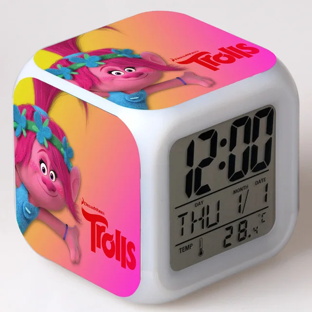 С героями мультфильма «тролли» из кинофильма "будильник часы-будильник с персонажами из мультфильмов для детей Цвет изменение Ночник светодиодные цифровые часы электронные настольные часы - Цвет: Темно-серый