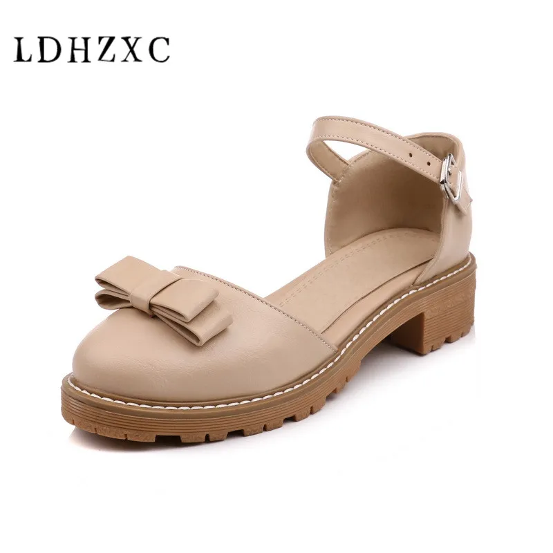 

LDHZXC 2019 new Large Size 34-43 Square Heels Summer Woman Shoes Sandals Leisure butterfly knot Platform Sandal Shoes Women