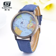 2016 Nouvelle Robe De Mode Montre Femmes Hommes Carte Du Monde En Cuir Casual Quartz Montres Dame Mens Haute Qualité Imitation Cowboy Genève
