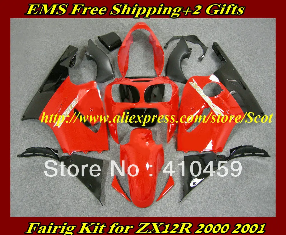 

Fashion Style red black Fairing kit for KAWASAKI Ninja ZX12R 00 01 ZX 12R 2000 2001 ZX-12R 00-01 2000-2001 Fairings body work