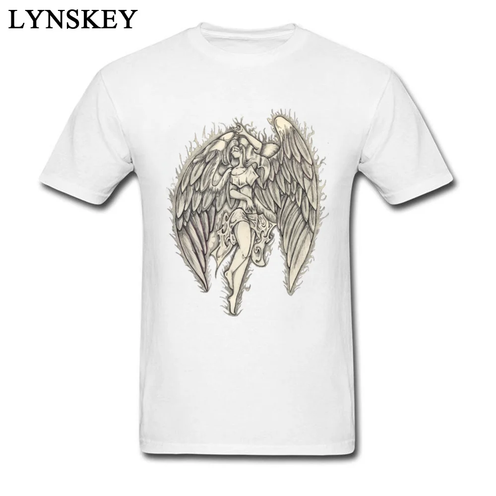 Family T-Shirt Fashion Round Collar 3-2-angel-tattoos Cotton Fabric Adult Tops T Shirt Design Short Sleeve Clothing Shirt 3-2-angel-tattoos white
