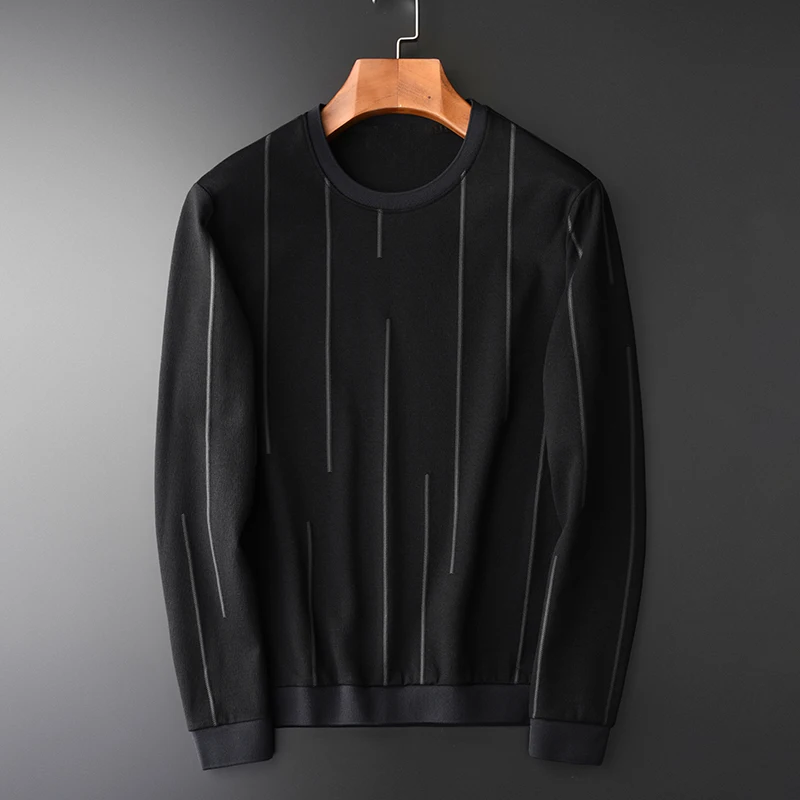 

Minglu Vertical Stripes Printed Sweatshirt Men Luxury Round Collar Soft Sweatshirts For Men Spring And Autumn Mens Sweatshirts