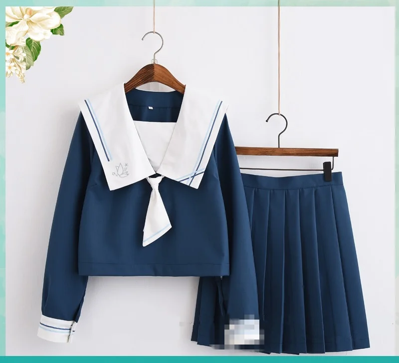 Long sleeve suit Новая японская школьная форма, костюм моряка, топы+ галстук+ юбка, темно-синий стиль, Студенческая Одежда для девочек, большие размеры, Lala, костюмы для болельщиц - Цвет: Long sleeve suit