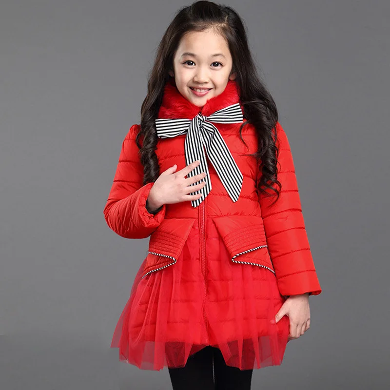 Коллекция года, осенне-зимняя куртка для девочек теплое модное пальто детская хлопковая куртка детская верхняя одежда, пальто для девочек возрастом 4, 6, 8, 10, 12 лет - Цвет: Красный