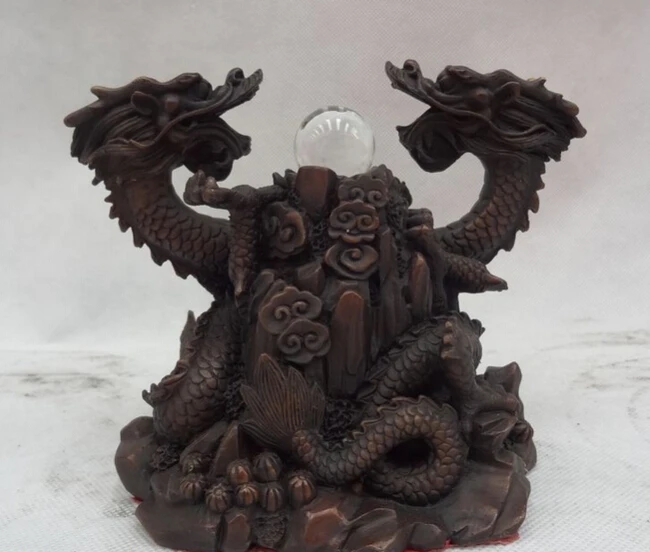 

JP S0610 Chinese Pure Bronze Carved Animals FengShui Decorate Put Dragon Head Ball Statue Discount 35%
