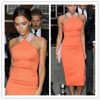 2013 Chic Women Zipper Orange Halter Knee-Length Bodycon Pencil Dresses,Ladies Cross Back Sexy Slim Party Eveing Dress,S-XL