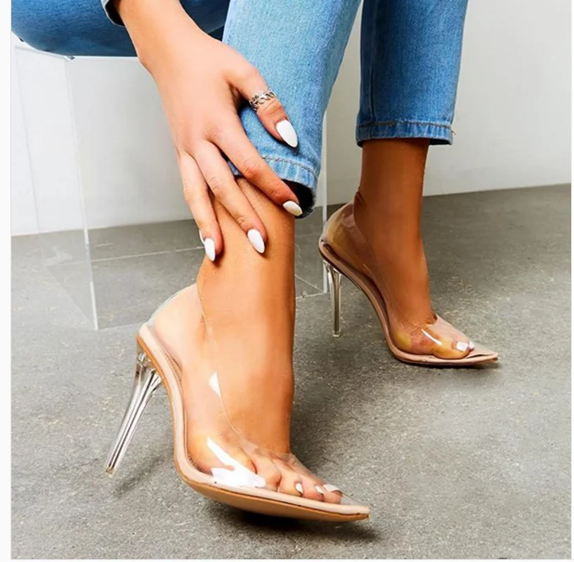 clear stiletto high heels