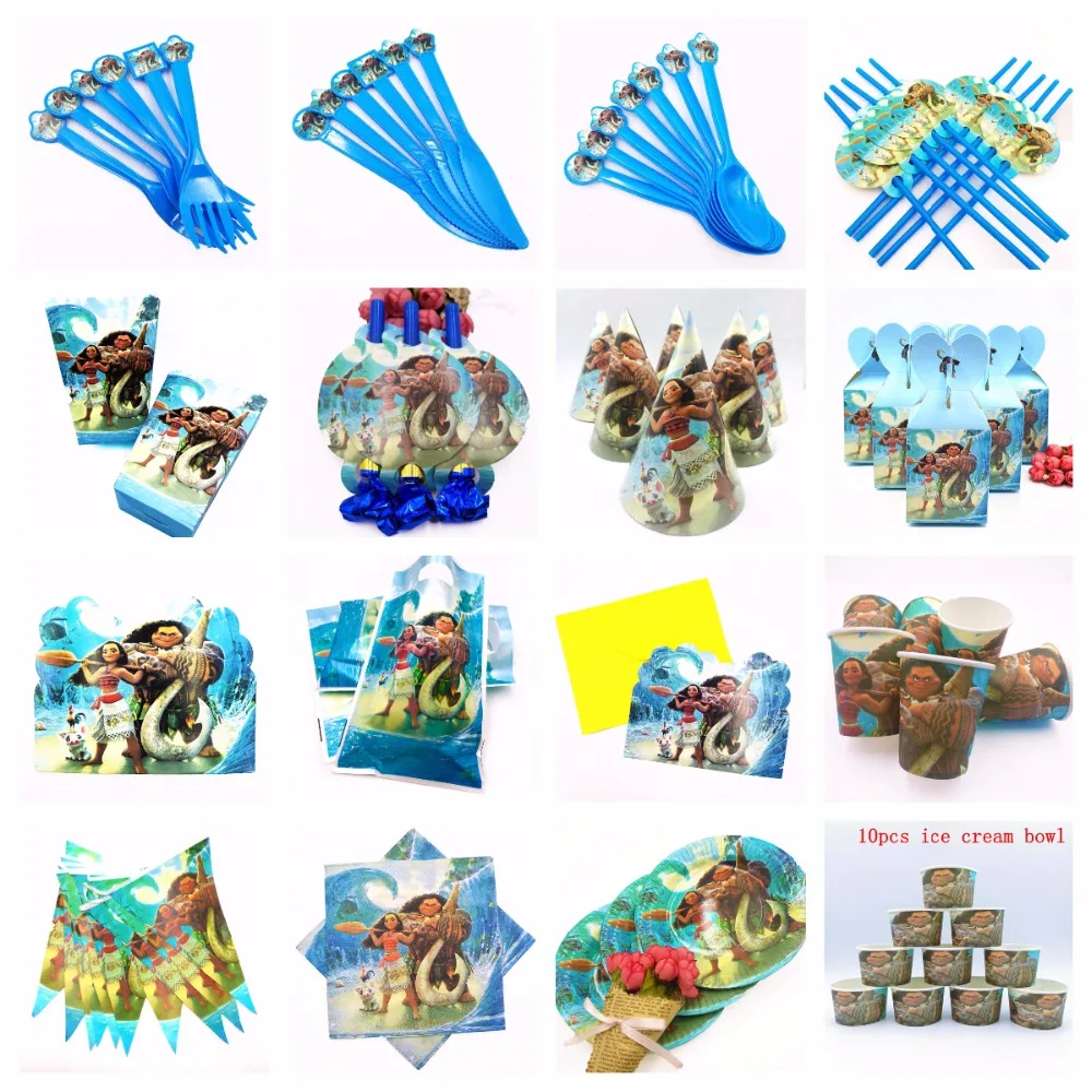 

Moana Birthday Tablecloth Straws Cups Plates Flag Popcorn Box Party Supplies Kid Party Decoration tableware baby favors decor