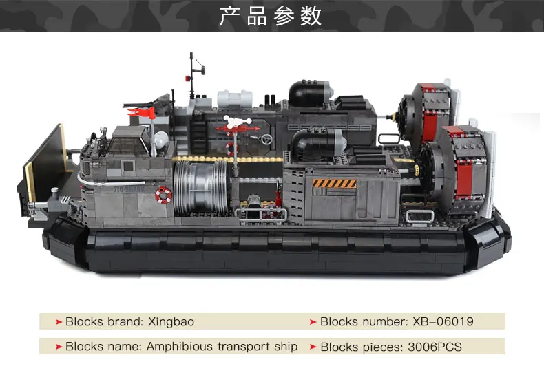 XingBao 06019 натуральная 3006 шт. военной серии амфибия транспортный корабль набор строительных блоков Кирпичи игрушки модель для мальчиков Подарки