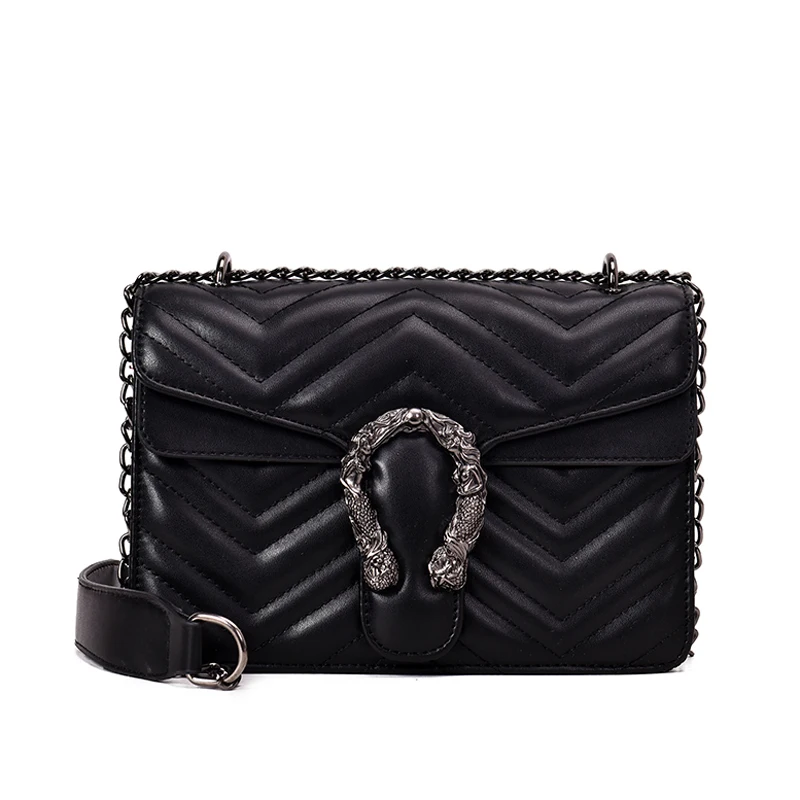 

Women's Vintage High Quality 2019 New Lapel Fashion Crossbody Shoulder Pendant Chain Small Black Bag