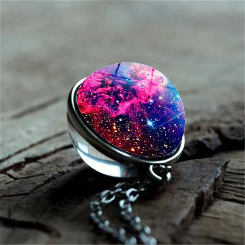 

2019 Fashion Colorful Galaxy Nebula Double-sided Glass Ball Pendant Necklace Universe Space Art Picture Handmade Necklaces
