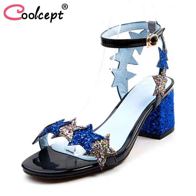 

Coolcept Women High Heel Sandals Ankle Strap Open Toe Real Leather Women Summer Shoes Mixed Color For Party Footwear Size 34-39