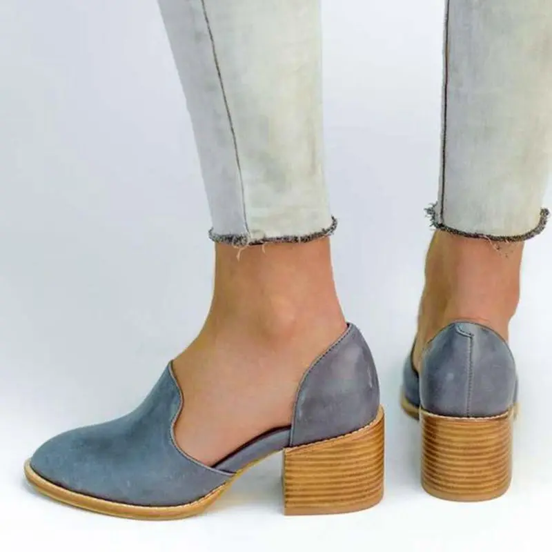 Г., весенне-летние туфли женские босоножки кожаные лоферы, элегантная обувь на среднем каблуке без застежки, женская обувь с острым носком на толстом каблуке