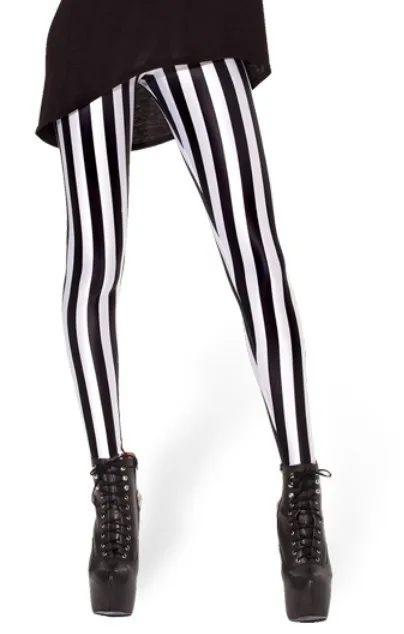 New Arrival Beetlejuice Leggings Black white vertical stripe print ...