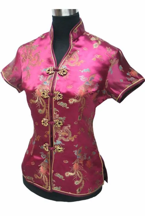 Модная Золотая китайская женская тонкая элегантная блузка, рубашка с коротким рукавом, топы, новинка, на пуговицах, костюм Танг, S M L XL XXL XXXL