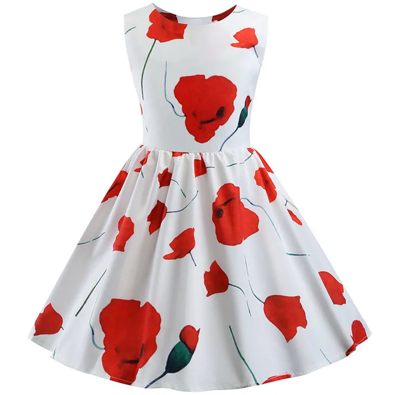 

Kids Girl Summer Dresses Children Clothes Toddler Girls Dress Baby Sleeveless Floral Print Princess Big Swing Vintage Dress