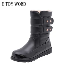 E TOY WORD Winter Women Shoes Waterproof Non-slip Mid-calf Snow Boots Woman Platform Plus velvet Warm Cotton Shoes Botas Mujer