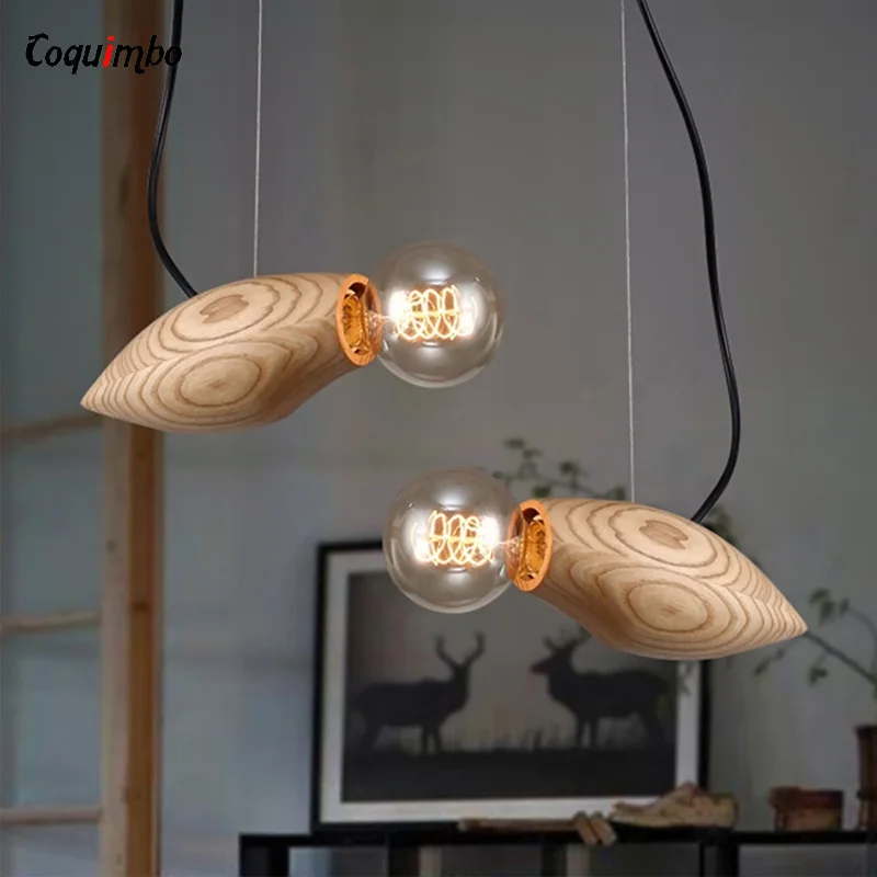 Wood Light Pendant Light For Dining Room Bedroom Fish Swim Retro decoration Creativity Edison Lamp E27 Wooden Light Bulb Holder