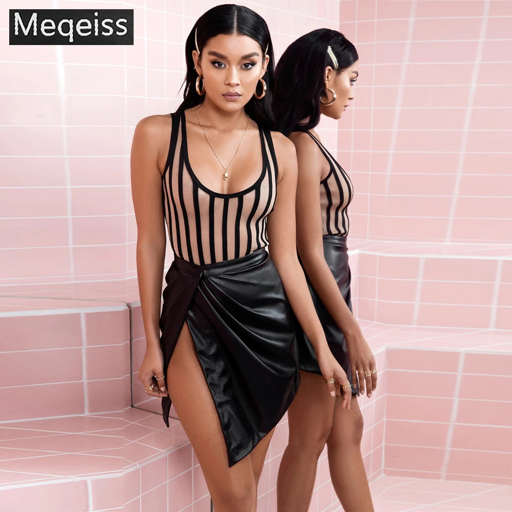

MEQEISS 2018 New Round Neck Bandage shorts Strap Sexy Summer Night Club Party Women ashion Clothing Jumpsuits