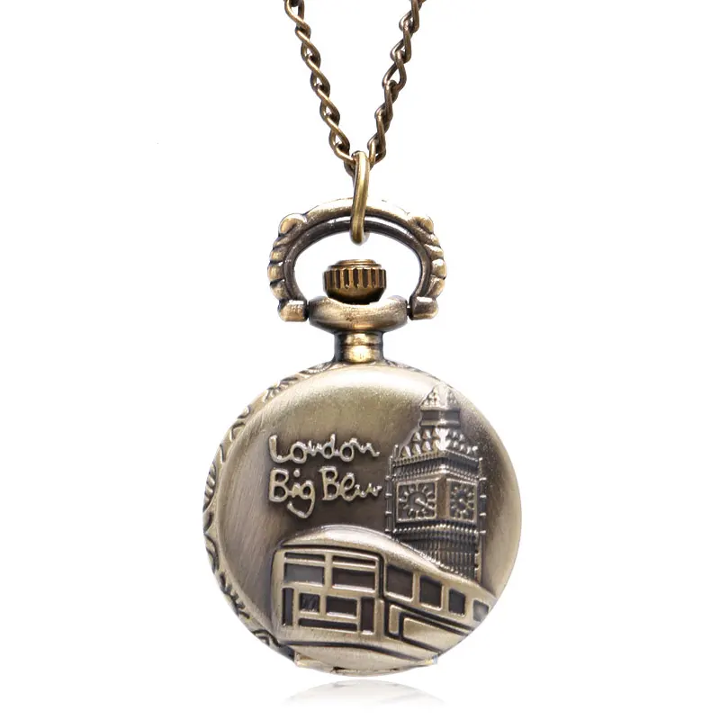 Retro Pocket Watch London Big Ben Tower Pattern Pendant Necklace UK Fashion Small Clock Antique Souvenir Gifts for Friends Kids (3)
