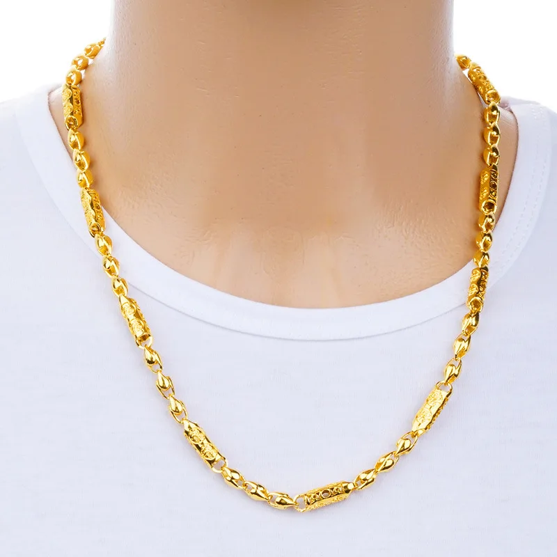 Изысканное мужское ожерелье, бордюр, кубинское звено, тон 24 K, золотая цепочка для мужчин, ожерелье рэпера, ювелирные изделия, жених, свадебное Золотое ожерелье