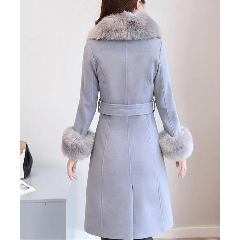 Fur Collar Women Woolen Coat Slim Women's Jacket Double Breasted Cashmere Coat and Jacket AA-186