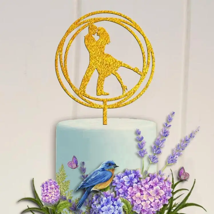 Glitter Gold Романтический для свадьбы, помолвки аксессуар для кекса акриловый День Святого Валентина юбилей, вечеринка, украшение торт Топпер - Цвет: Glitter Gold