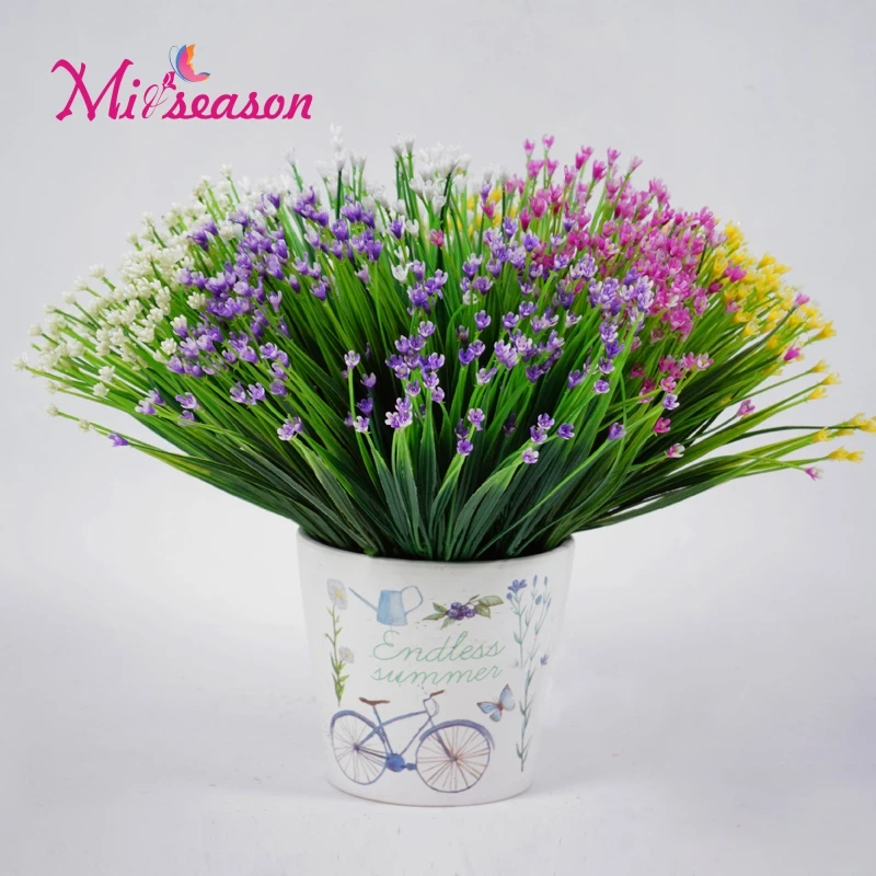 

New 7 fork Green Grass Plastic Artificial Plants With Leaves For Flowers Household Store Rustic Wedding Decoration Clover Plant